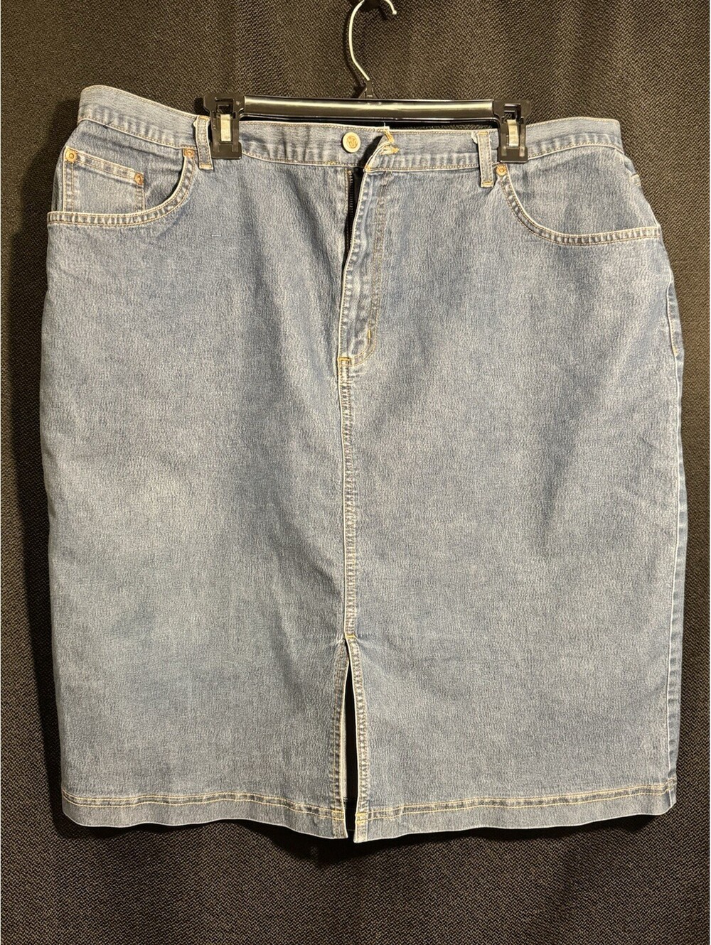 Avenue Women’s Blue Denim Midi Pencil Skirt Plus Size 20 Button Pockets Slit